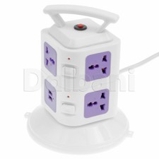 Power Strip Tower with USB Surge Protector 7 Outlet 2 USB Ports Purple  White