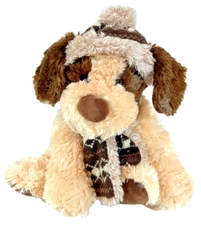 Hugfun International Dog Plush w/ Scarf & Hat Brown Soft Toy Stuffed Animal, 13"