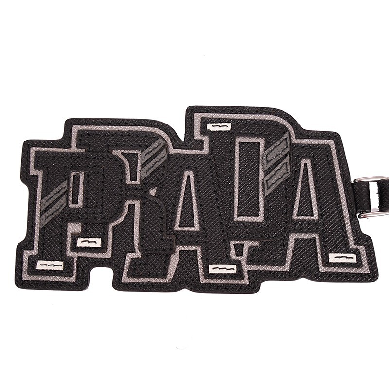 NEW $495 PRADA Preppy LOGO Gray Black SAFFIANO LEATHER Trick