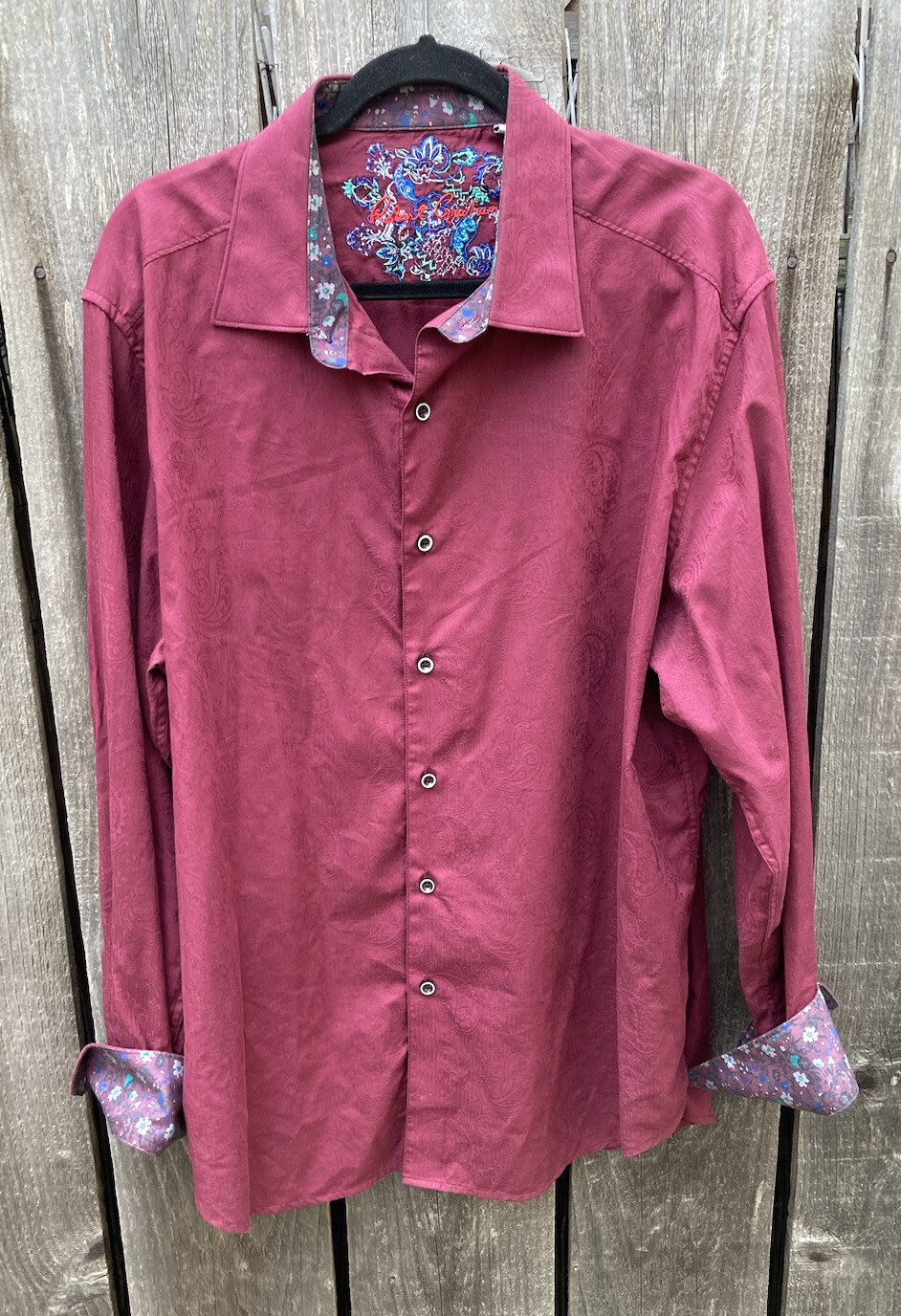 Men's Robert Graham Maroon Solid Button-Down Shir… - image 1