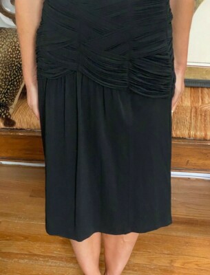 BURBERRY LONDON MADE IN ITALY BLACK RUCHED DRAPED SLINKY MIDI
