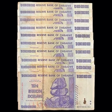 10x Zimbabwe 10 Billion Dollar Bill Banknote Money Currency *Heavily Circulated*