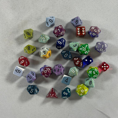 Large Lot of 30 Multi-Sized Dice polyhedral d4 d6 d8 d10 d12 d20