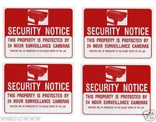 4 Security Notice Camera 24 Hours Surveillance Flexible Plastic 9"x12" 4 Sign 