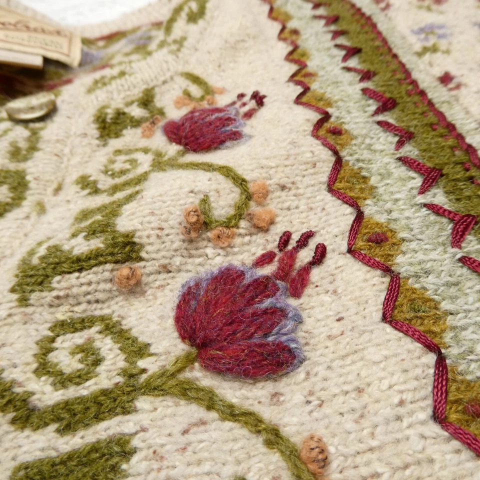 Vintage Woolrich Cardigan Sweater Womens L Beige Wool Silk Button Up Embroidered - Image 3 of 4