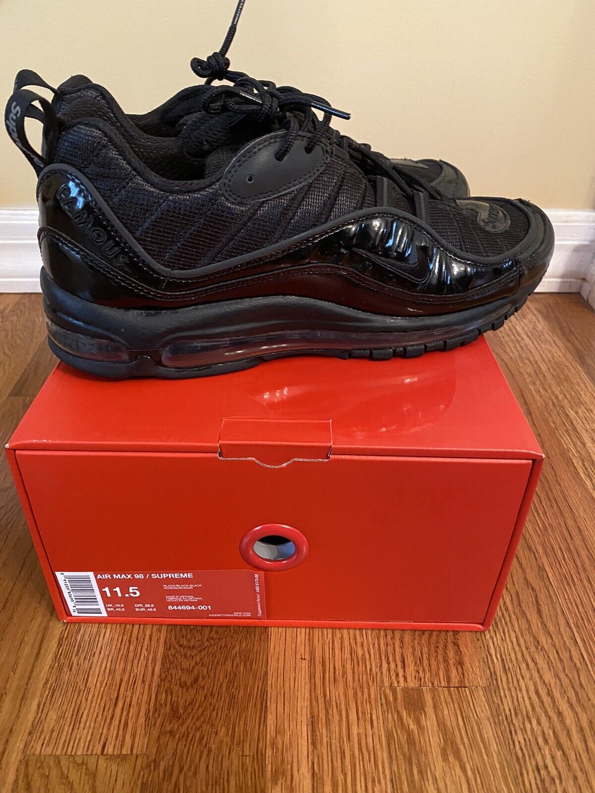 Supreme X Nike Air Max 98 Black 844694 001 Sz11.5 LOT eBay