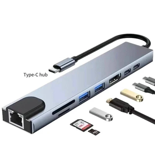 USB-C Hub 8in1 Adapter 4K HDMI USB 3.0 LAN RJ45 Ethernet Micro SD Kartenleser KG