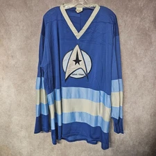 Rare Vintage 1996 Star Trek Embroidered Graphic Blue Mesh Hockey Jersey  L XL