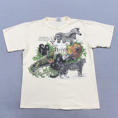 Vintage Harlequin Shirt Mens Large White San Diego Zoo Endangered Animals 80s