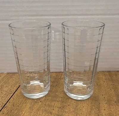 LOT OF 2 Pasabahce Block Optic Cocktail Juice Water Tea Glasses - 5 1/8  VINTAGE