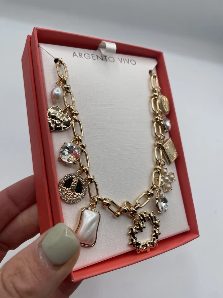 Браслет с брелоками Argento Vivo золотистый сердце Бог святой - Изображение 2 из 4