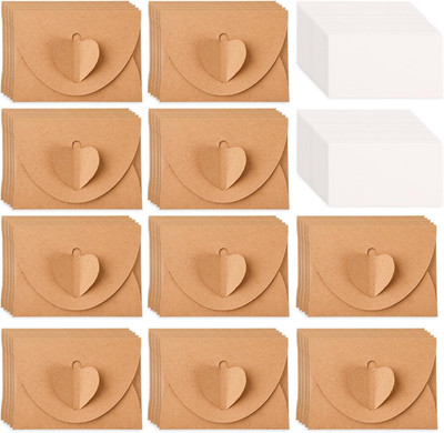 50 Stück Klein Kraftpapier Umschläge mit Blanko Karten Mini Briefumschläge Vinta