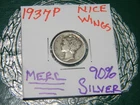 1937 P Mercury 90% Silver {WWII} Dime -[PHILADELPHIA MINT] (89 YEARS OLD)