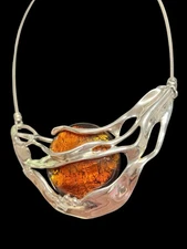 Estate NWT KALOS HAGIT GORALI STERLING “ART GLASS ORB” BRUTALIST NECKLACE-Israel