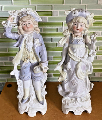 Antique German Grafenthal Bisque Porcelain Victorian Couple 11'' Hand Painted