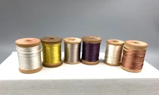 6 Old Vintage Wood Spools with Silk Thread ~ Richardson, Winsted, etc.
