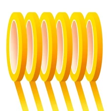6 Rolls Fine Line Tape 1/16, 1/8, 1/5, 2/5, 1/2, 3/4 Inch 1/4 Inches, Yellow 
