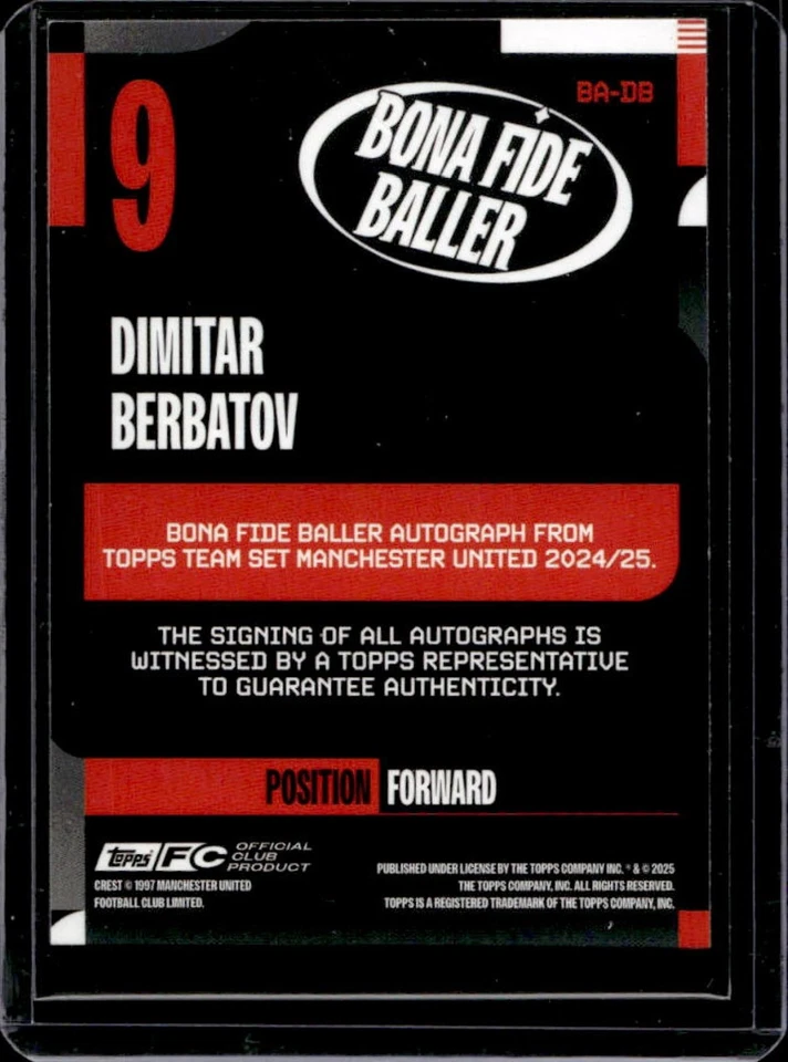 1997 Topps Dimitar Berbatov Auto Autograph #32/75 - Image 2 of 2