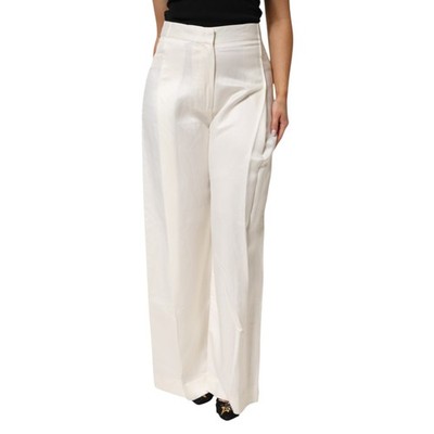 BRIAN DALES Pants White Viscose Linen Wide Leg Palazzo Womens IT44/US10/L 670usd