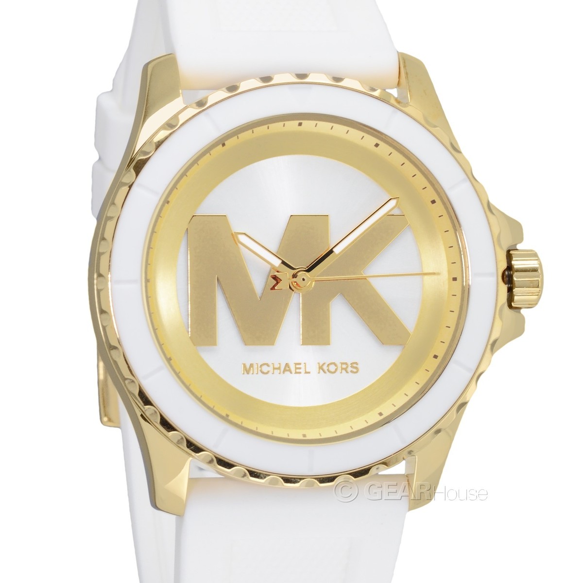 Michael Kors Womens Everest Gold Casual Watch, MK Logo Dial, White