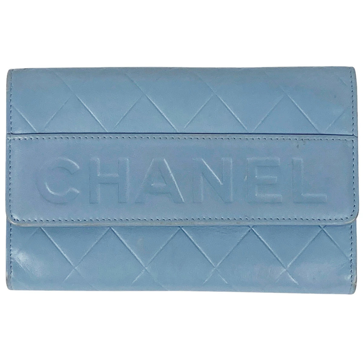 Chanel Light Blue Leather Matelassé Bifold Wallet for Women