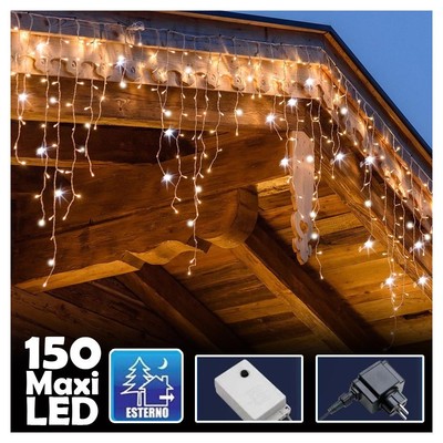 Lichtervorhang Weihnachten 150 LEDs mit warmweißem Blitz 3 m außen ausziehbar