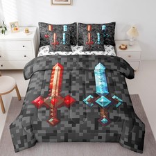 Red Blue Bedding Sets Twin,Sandbox Building Games 7Pcs Comforter Set for Boys...