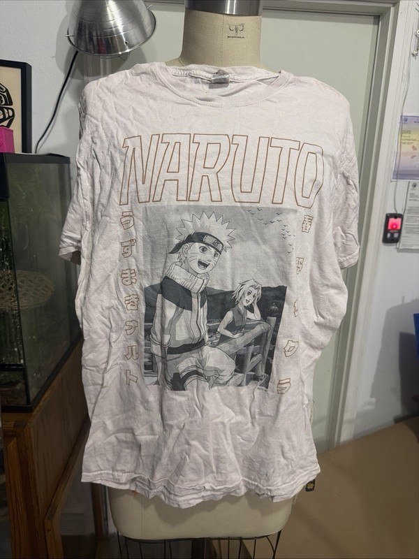 Fruit of the Loom HD Cotton Naruto Uzumaki Graphic Tee White Crew Neck M