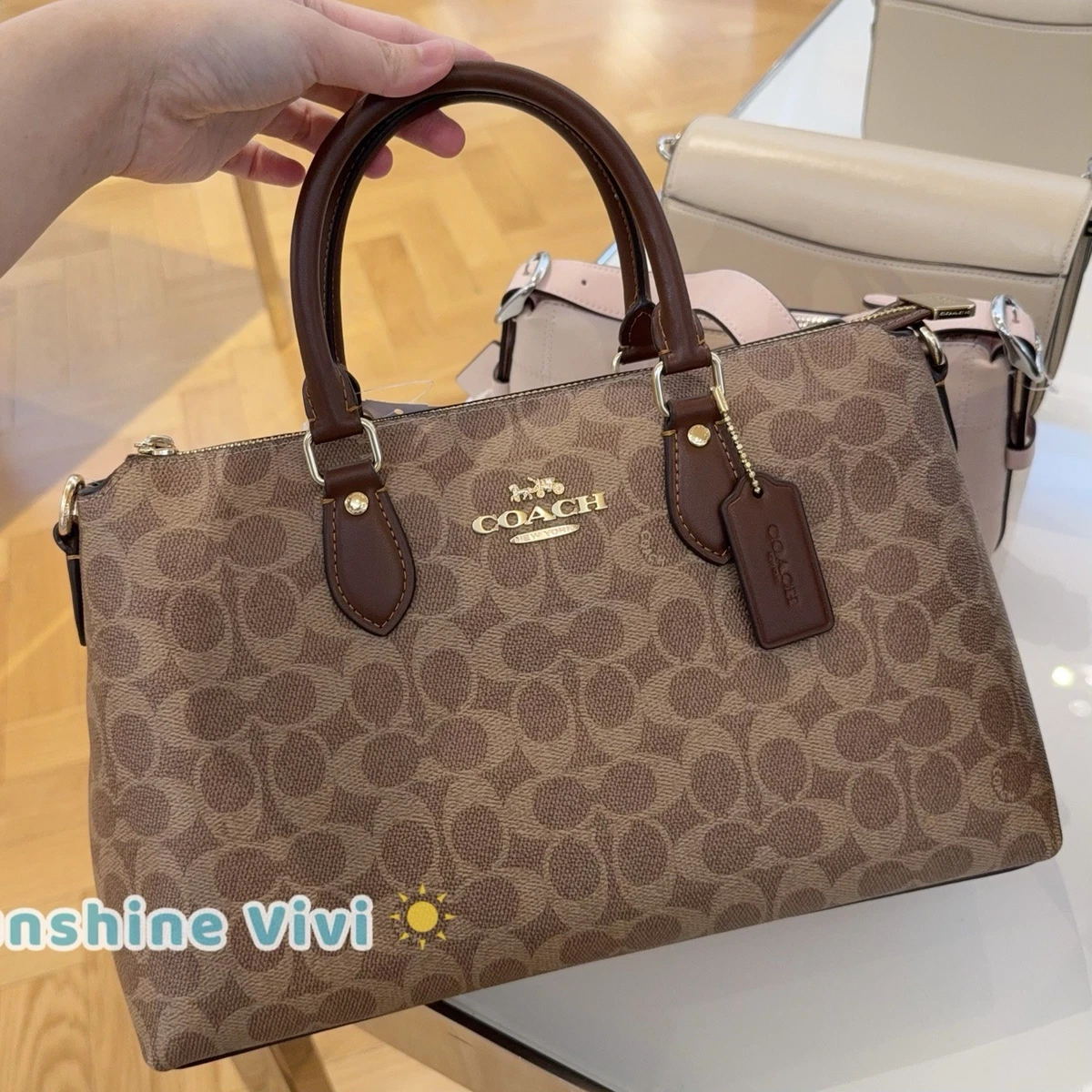 NWT Coach Georgia Satchel Bag In Signature Canvas CW422 Gold/Tan