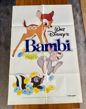 1982 Walt Disney Bambi Original Movie Poster 27x41 Vintage Re-Release Folded