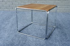 Mid Century Modern Bauhaus Thonet Chrome Tubular Steel & Maple Cube End Table