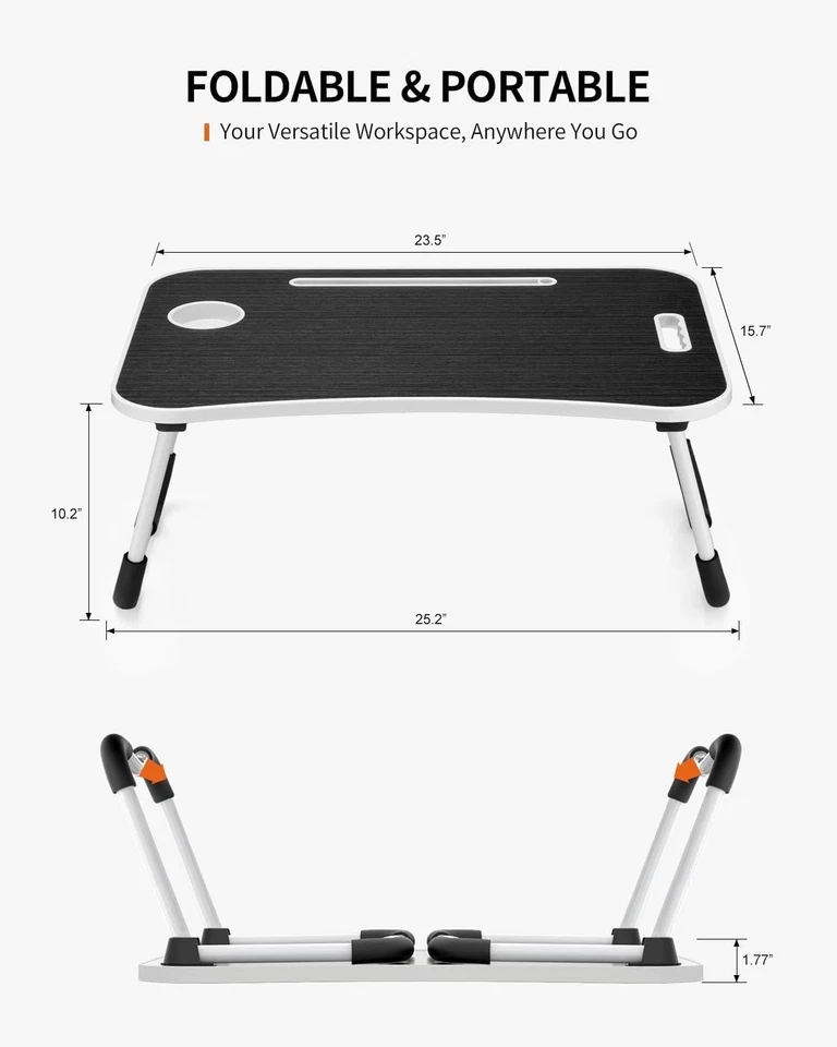 Bandeja de mesa portátil plegable para computadora portátil con portavasos - Ideal para trabajo y ocio Foto 4 de 4