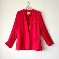 Vintage Red Linen Blazer Union Made in USA Corpcore Office Tailored Bold Size 10