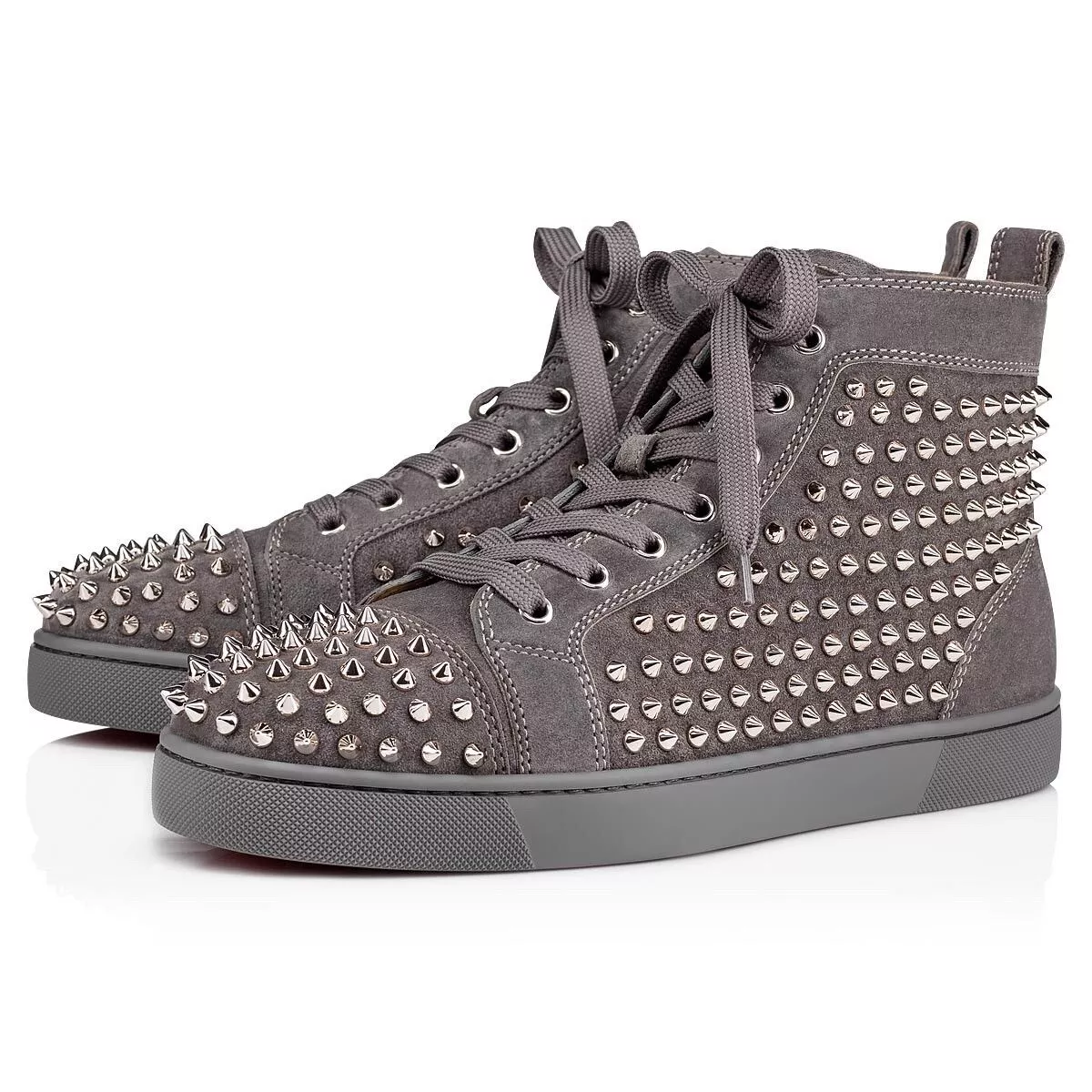 Christian Louboutin Louis Spikes Flat High Top Sneakers Black Leather 40  AUTH