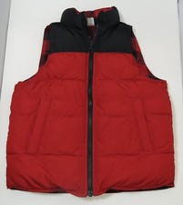 Old Navy Boys XS Black over Red Flannel Lined Puffer Vest w/ Zipper  Pockets