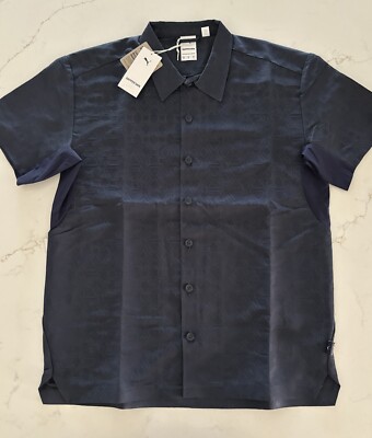 Puma x Dapper Dan Button Up Polo Shirt Navy 539805-06 Mens Size Small