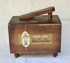 Esquire Shoe Care Chest Vtg Wooden Wood Shoe Shine Valet Box with Brush & Polish