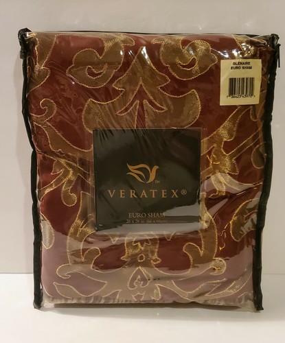 NEW Veratex Glenaire Euro European Pillow Sham Case Red Gold 26" x 26" Square - Picture 2 of 3