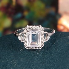 Natural Rock Crystal Ring Clear Quartz Statement Stacking 925 Sterling Silver