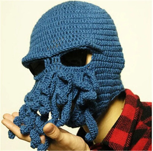 Lustige Wind Ski Wolle Strick Cosplay Beanie Tentakel Maske Bart Oktopus Tintenfisch Mütze - Bild 6 von 17