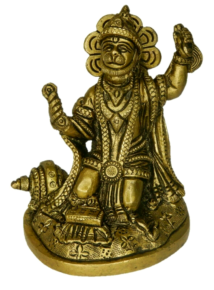 Meditating Lord Hanuman Statue Handcrafted Brass Figurine Home Decor