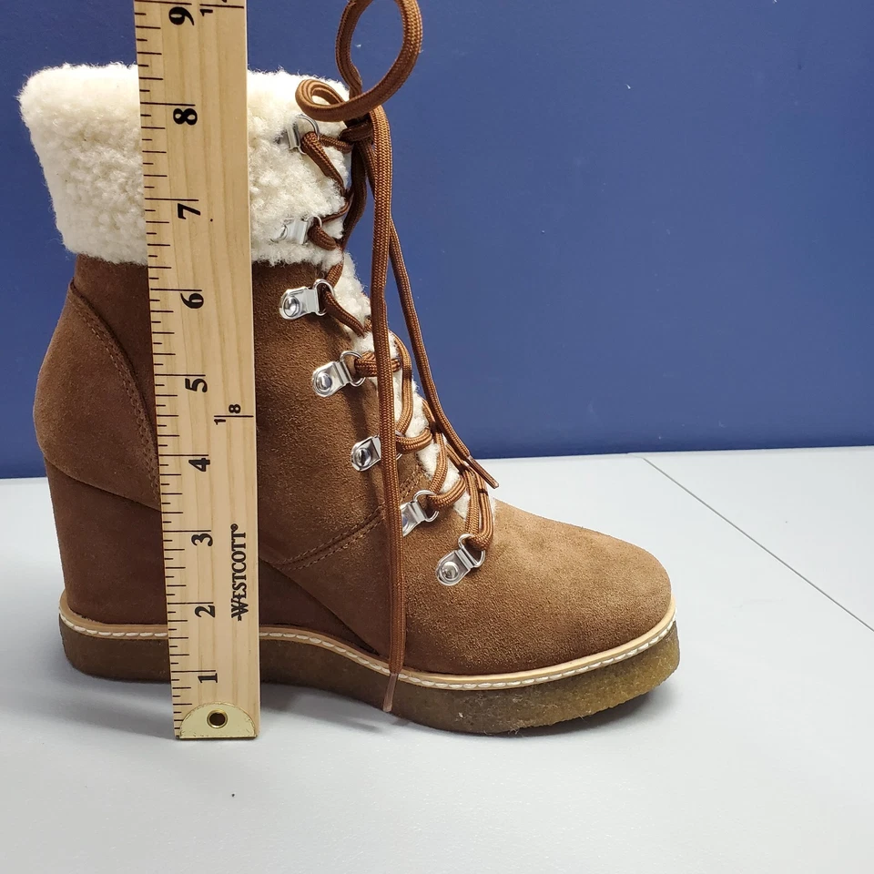 Steve Madden Marcel Wedge Snow Boots Women 6M Brown Suede Faux Fur Trim MARC20S1 - Image 2 of 4