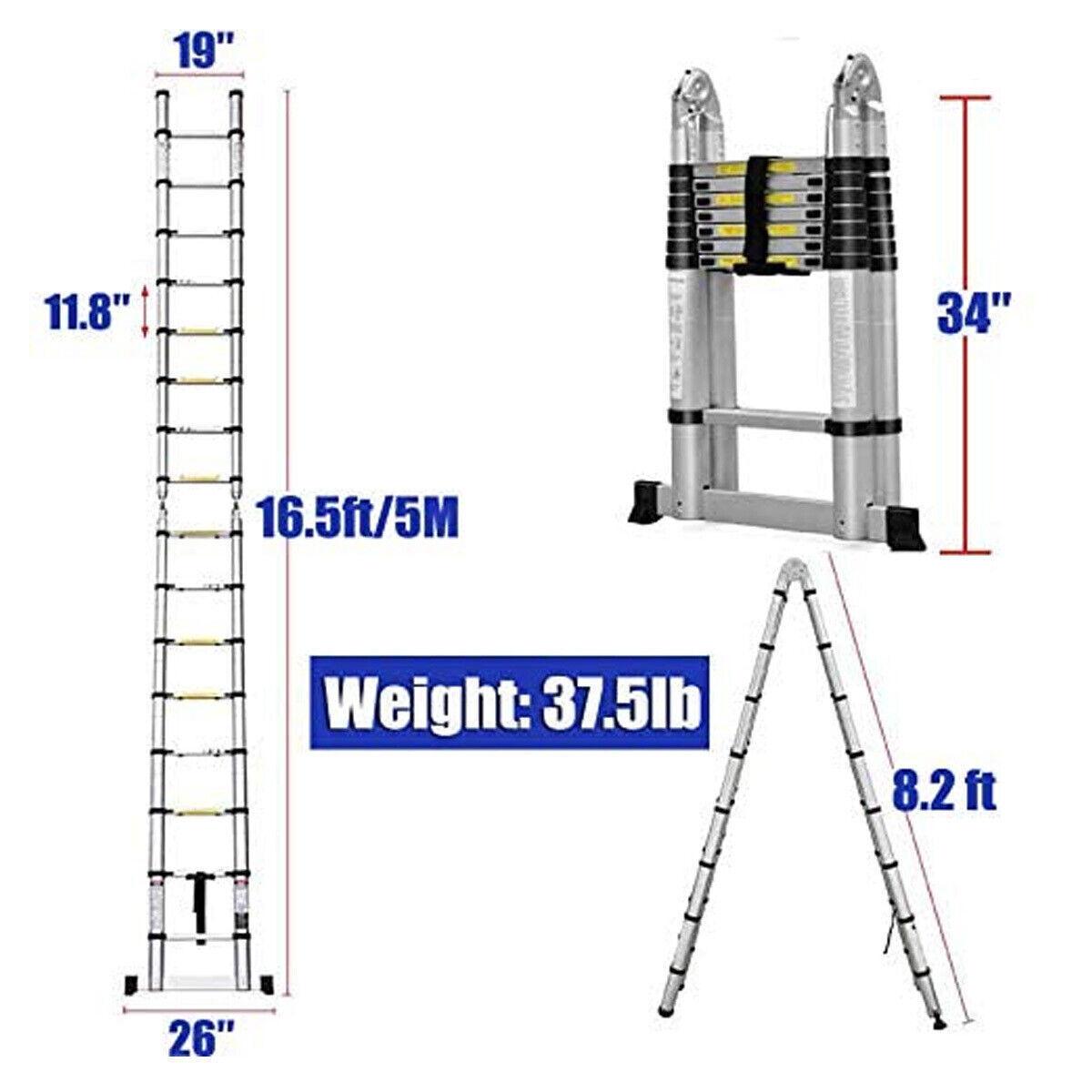 Telescopic Ladder MultiPurpose Extendable Folding Aluminium 2.66M Ladders Loft eBay