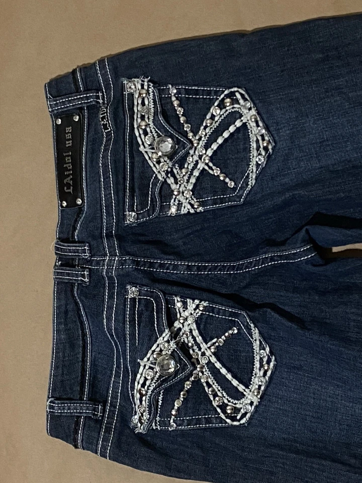 Pantalones de mezclilla para mujer LA Idol Baddazzled Bootcut talla 11 tiro medio 11x31 azul Foto 4 de 4