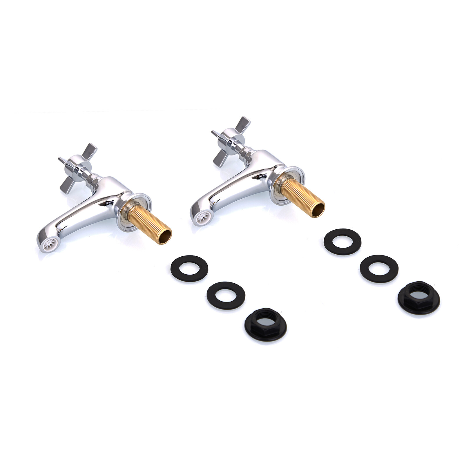 Traditional Pair of Bathroom Sink Taps Chrome Brass Victorian Basin