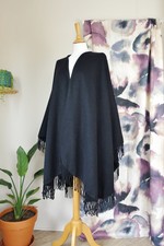 Vintage Loro Piana Black 100% Cashmere Tassell Shawl Cape One Size