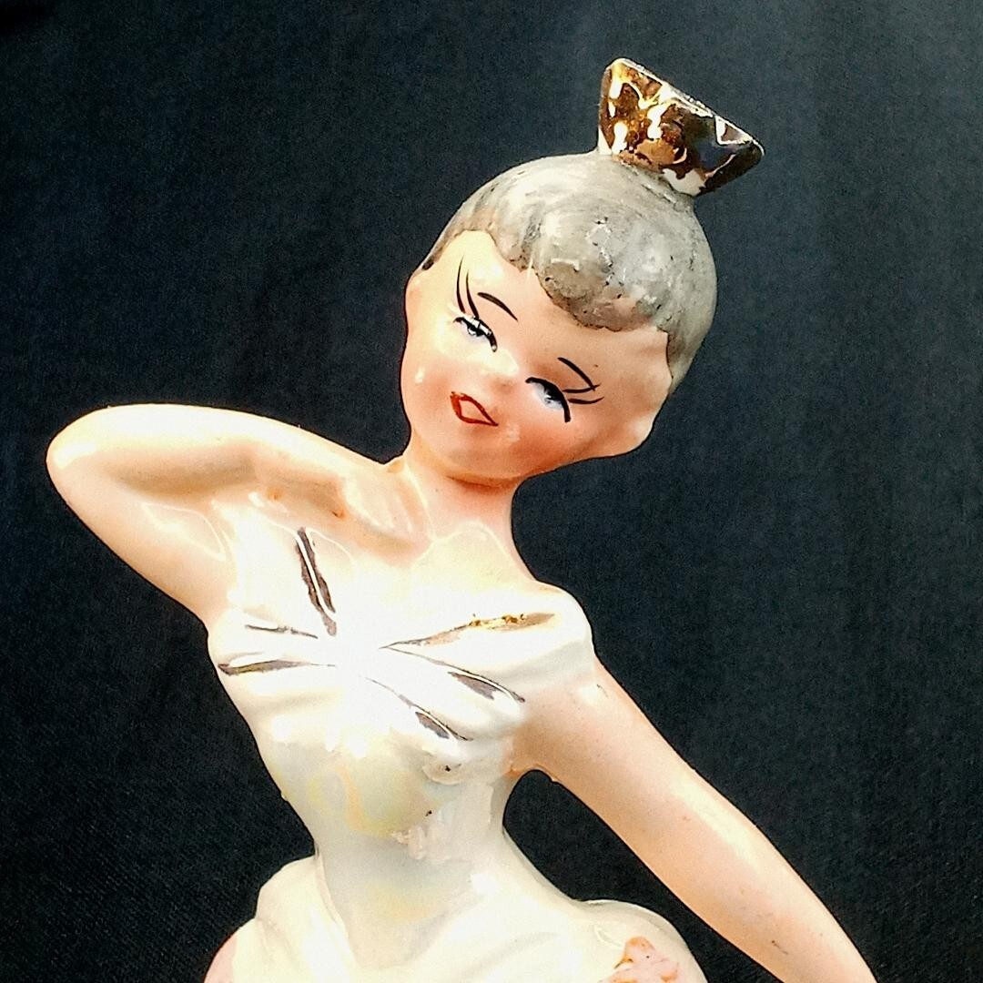 バレリーナ フィギュア ゴールド Vtg Porcelain Ballerina Figure Pink Tutu Crown Pointe Shoes Gold