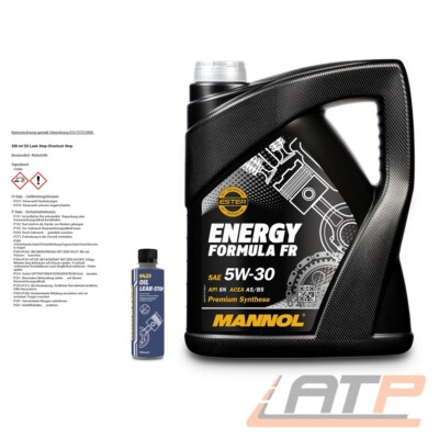 5 L LITER MANNOL ENERGY FORMULA FR 5W-30 MOTORÖL+250 ml OIL LEAK STOP ÖLVERLUST