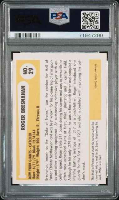 1980 Baseball Immortals Roger BRESNAHAN  w/o 1st Printing #29 PSA 9  Pop 1 of 1 - Image 2 of 2