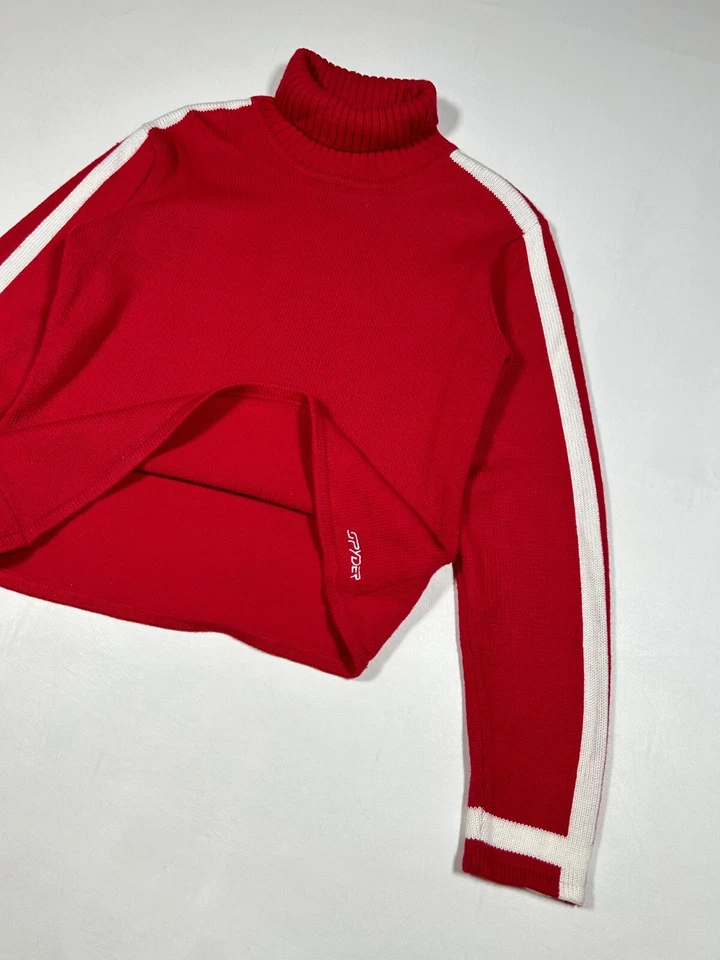 Suéter Spyder mezcla de lana cuello alto rojo y blanco se adapta a mujer talla mediana Foto 3 de 4